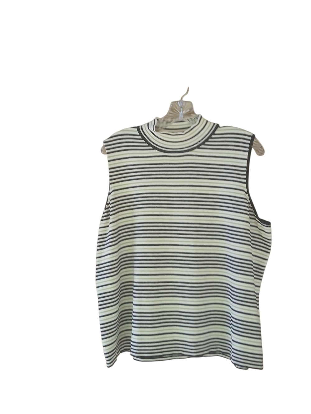 Judith Hart Black & Lime Striped  Mock Neck Silk Blend Tank Top Size 2X